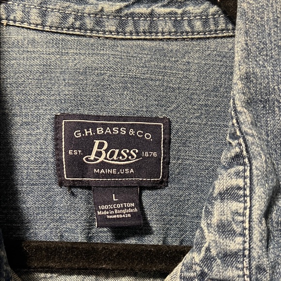 G.H. Bass & Co. Blue Denim Shirt Jacket Long Sleeve Sz XL EUC Classic Minimalist - Picture 3 of 6